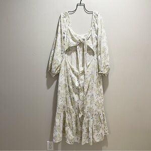 ASOS DESIGN Women’s White Eyelet Floral Wrap Front Midi Dress Balloon Slv US 10